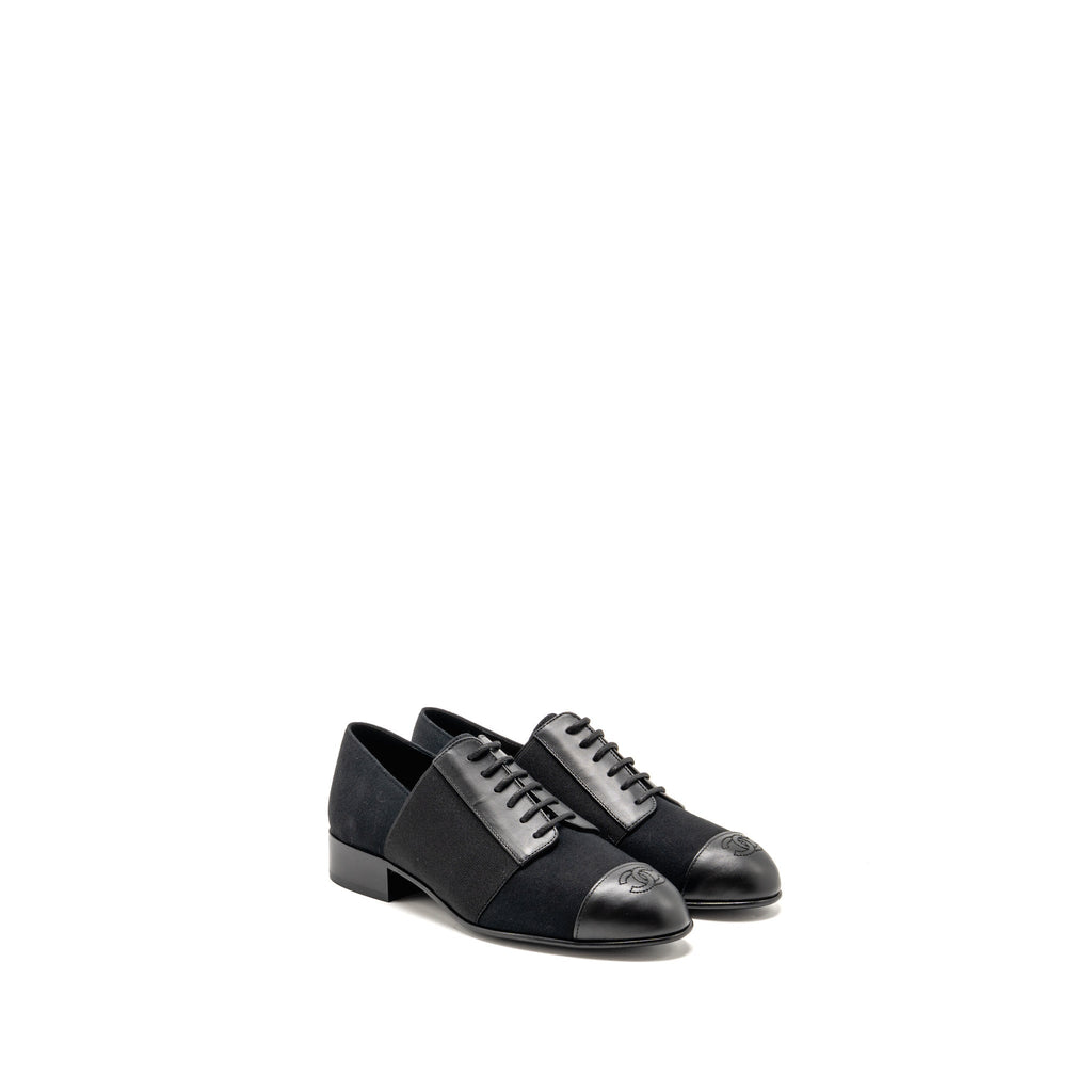 chanel-uniform-size-36-lace-up-shoes-fabric-leather-black