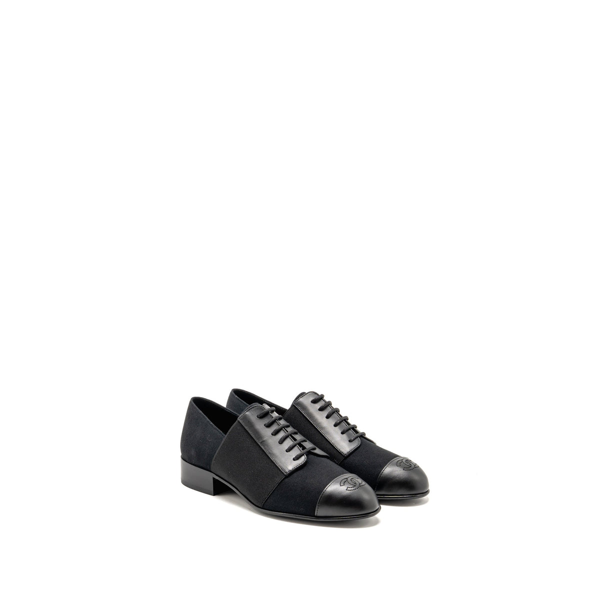 chanel-uniform-size-36-lace-up-shoes-fabric-leather-black