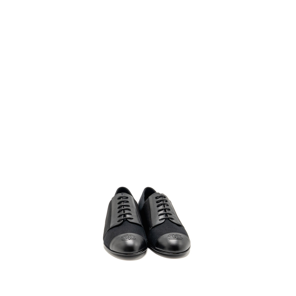 chanel-uniform-size-36-lace-up-shoes-fabric-leather-black