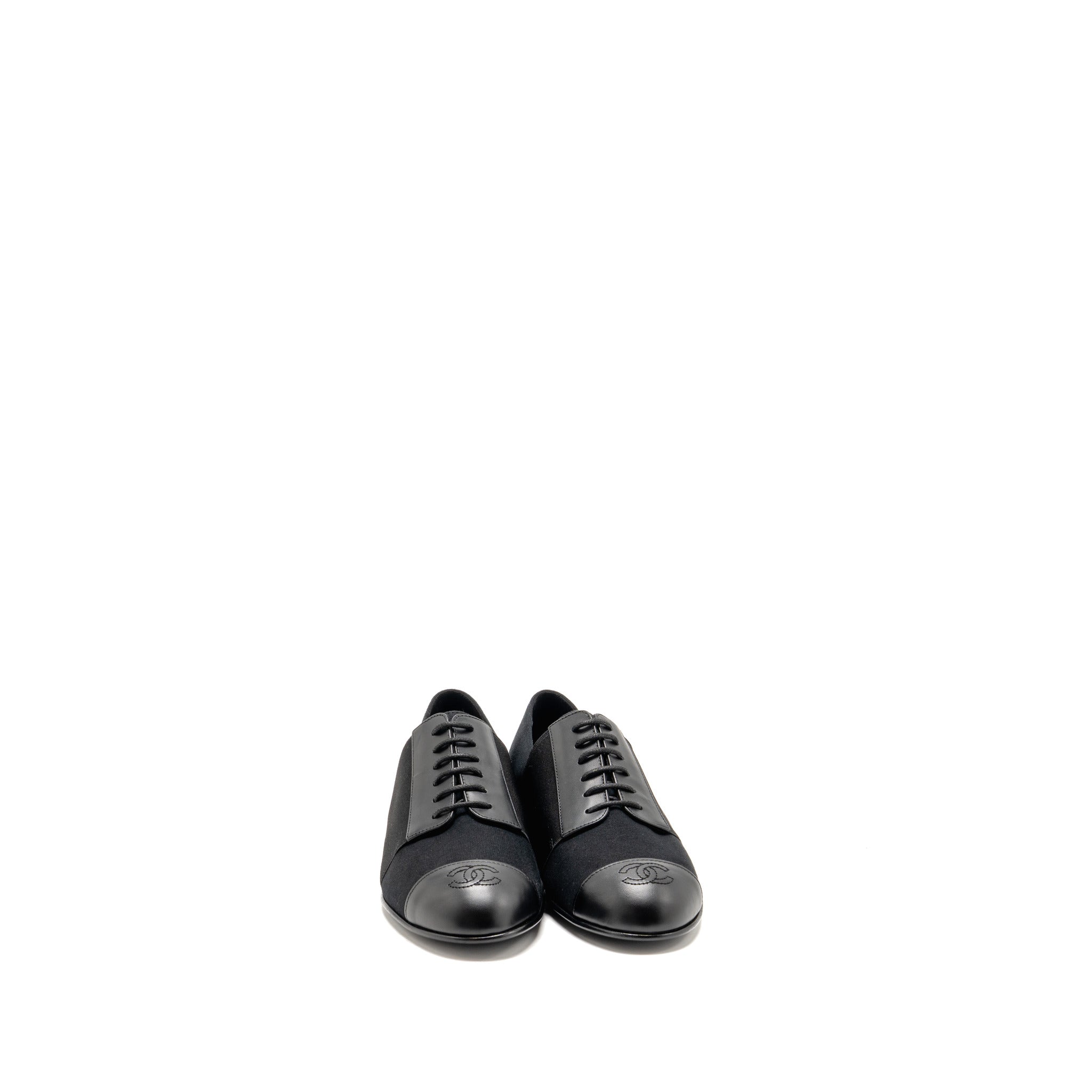 chanel-uniform-size-36-lace-up-shoes-fabric-leather-black