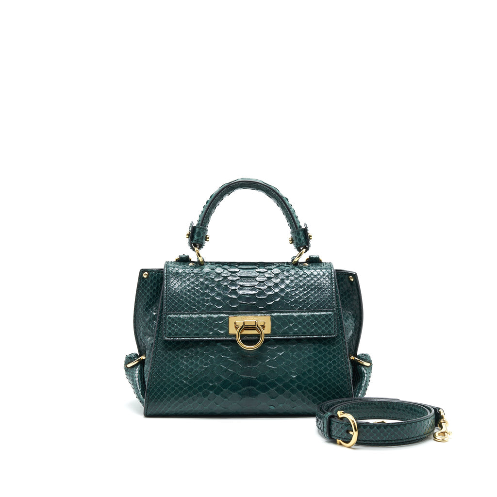 ferragamo-python-leather-tophandle-tote-bag-dark-green-ghw