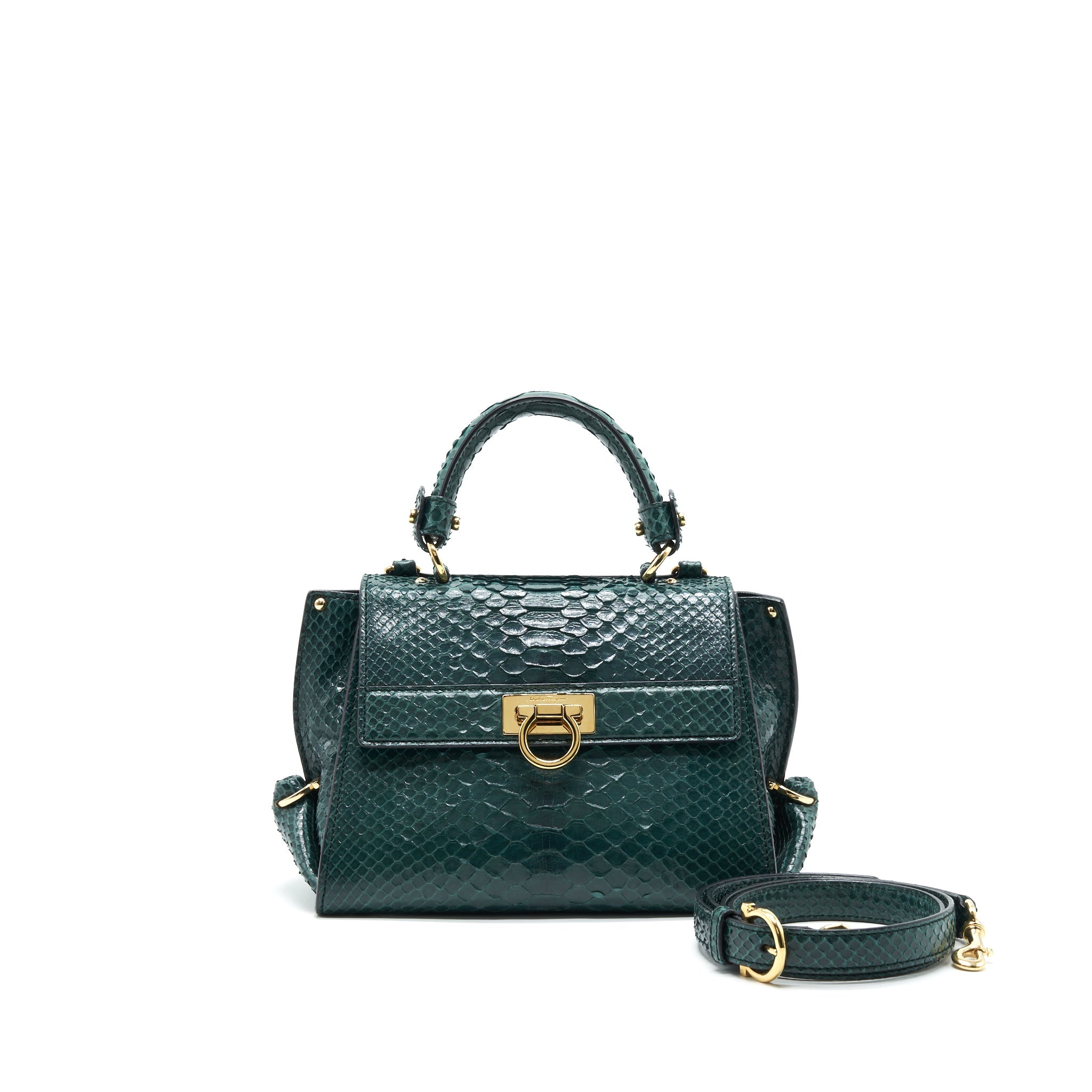ferragamo-python-leather-tophandle-tote-bag-dark-green-ghw