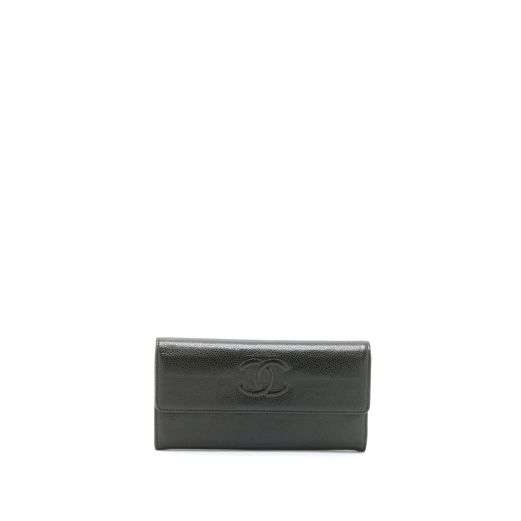 chanel-cc-logo-flap-long-wallet-caviar-dark-olive-green-shw