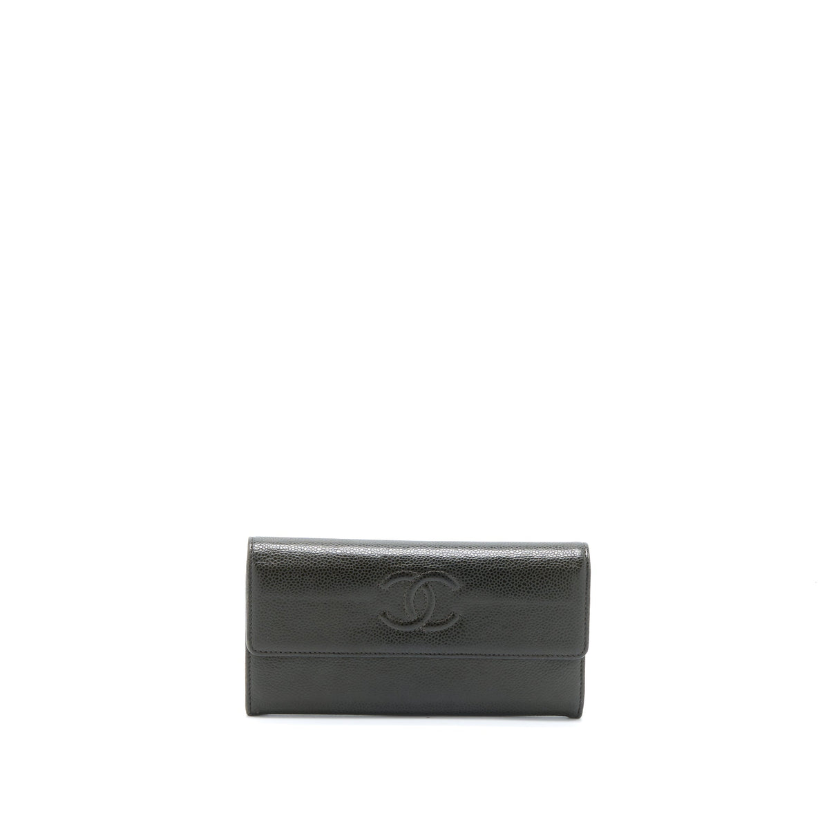 chanel-cc-logo-flap-long-wallet-caviar-dark-olive-green-shw