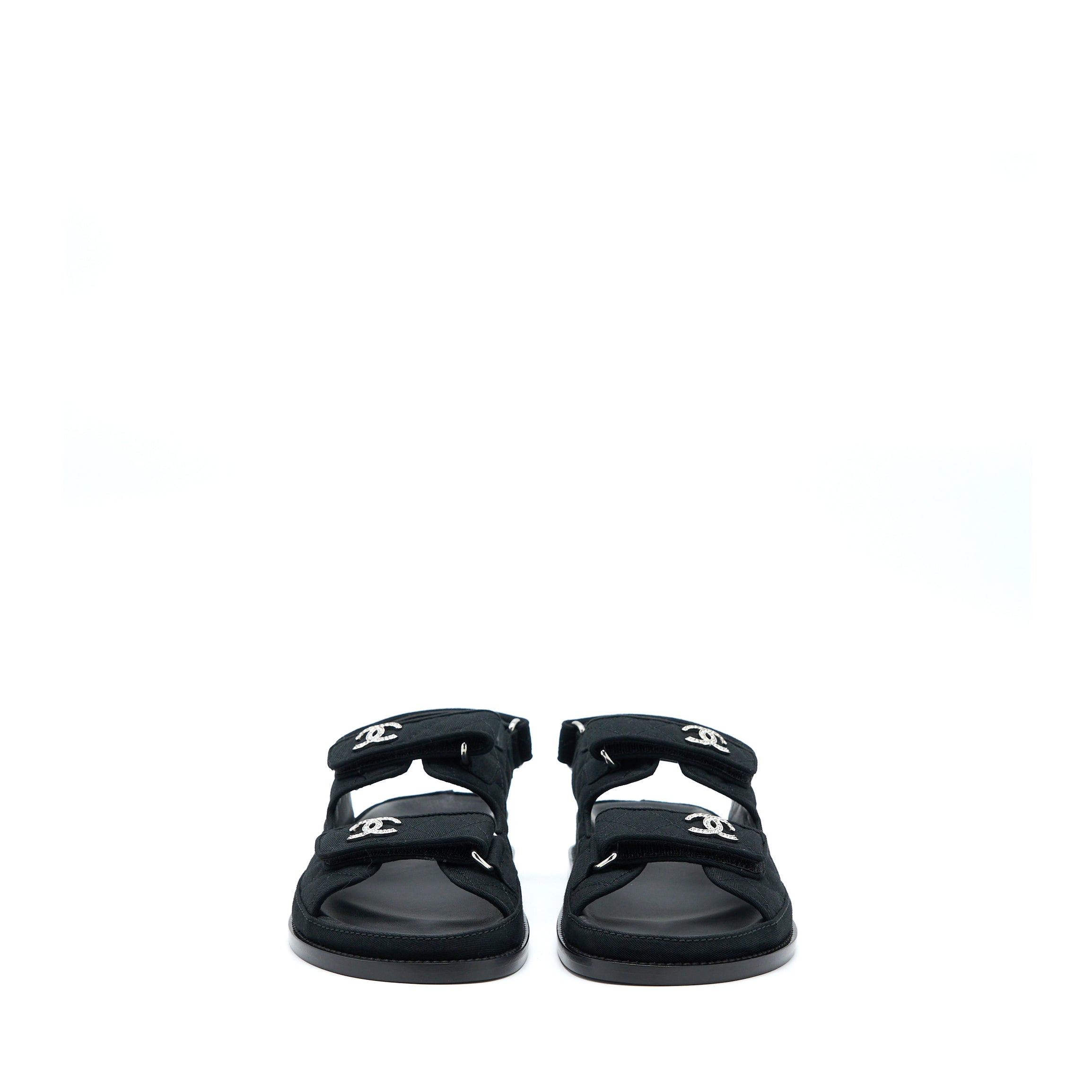 chanel-size-38-5-dad-sandals-with-crystal-logo-black