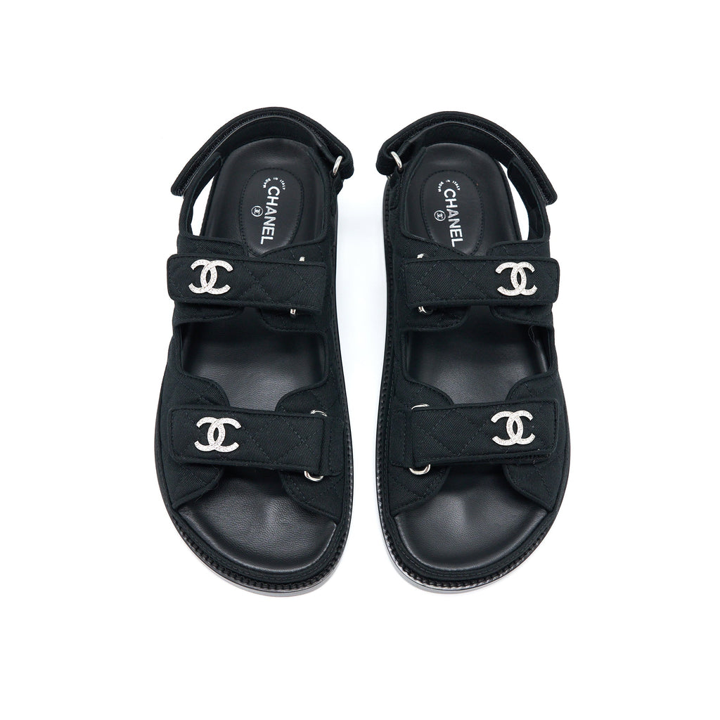 chanel-size-38-5-dad-sandals-with-crystal-logo-black