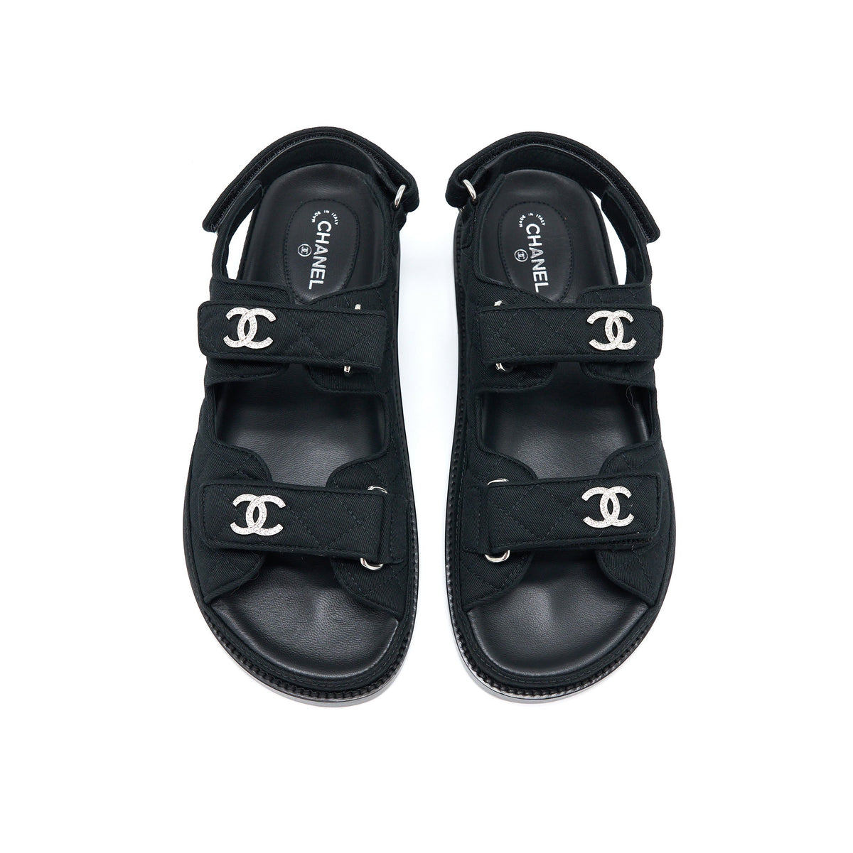 chanel-size-38-5-dad-sandals-with-crystal-logo-black