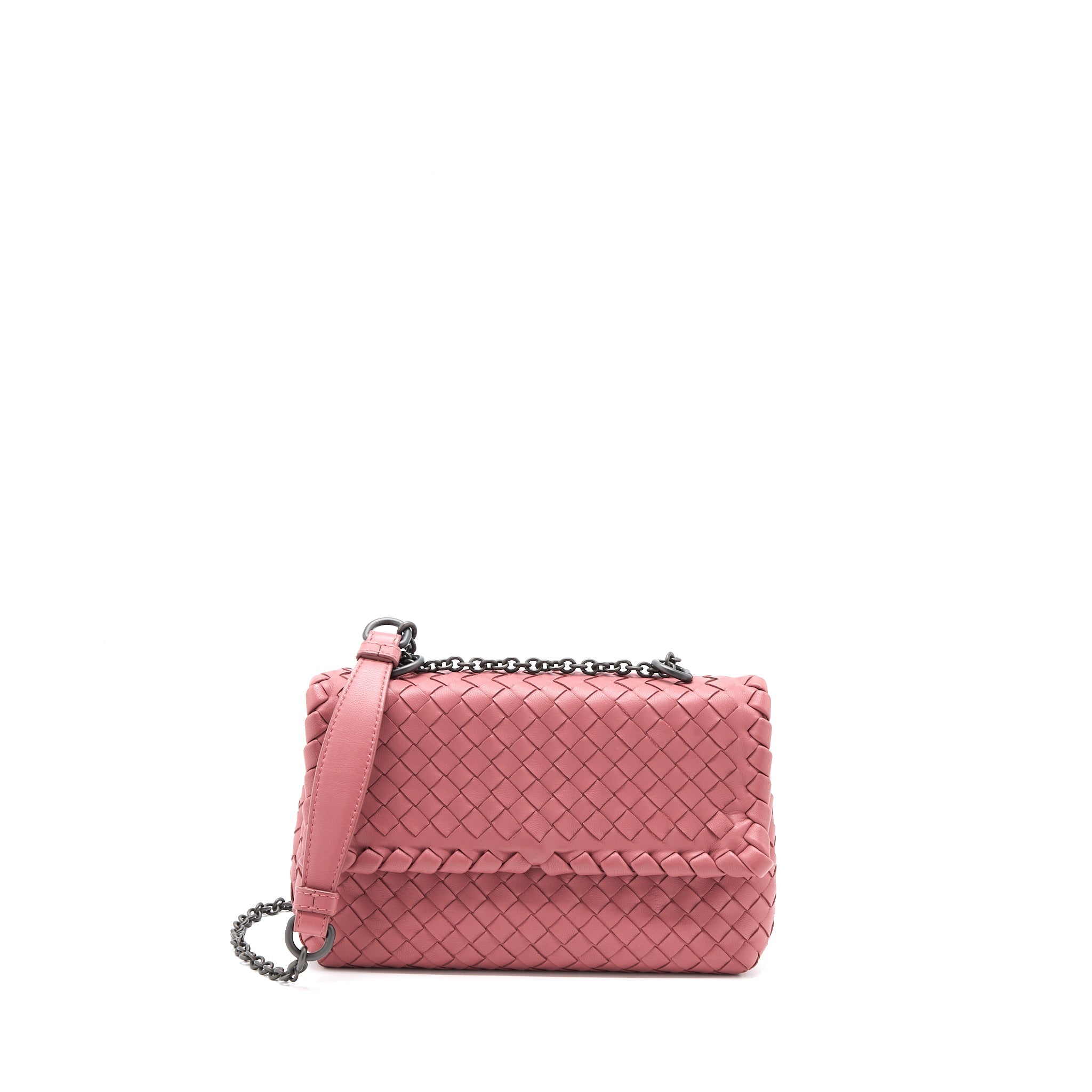 bottega-veneta-olympia-chain-bag-nappa-dark-pink-with-black-hardware
