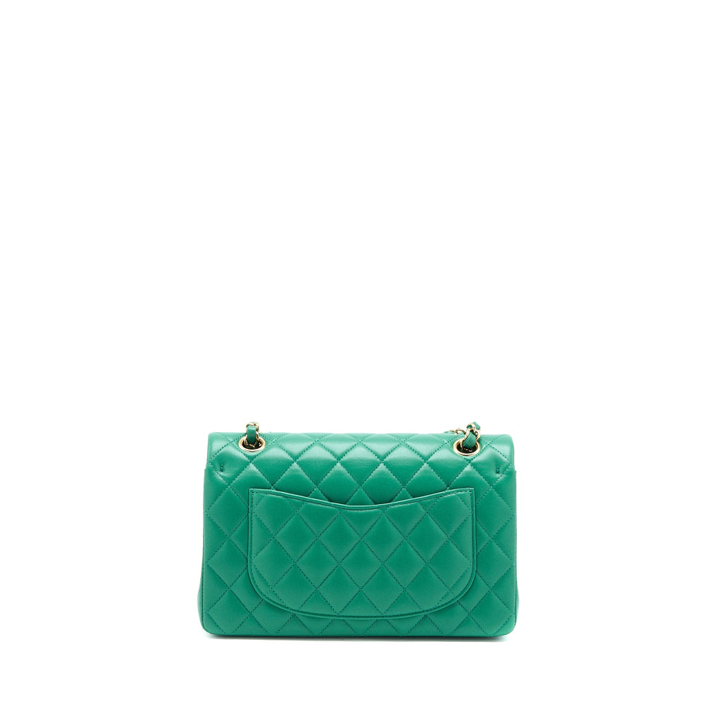 chanel-small-classic-double-flap-bag-lambskin-green-lghwmicrochip