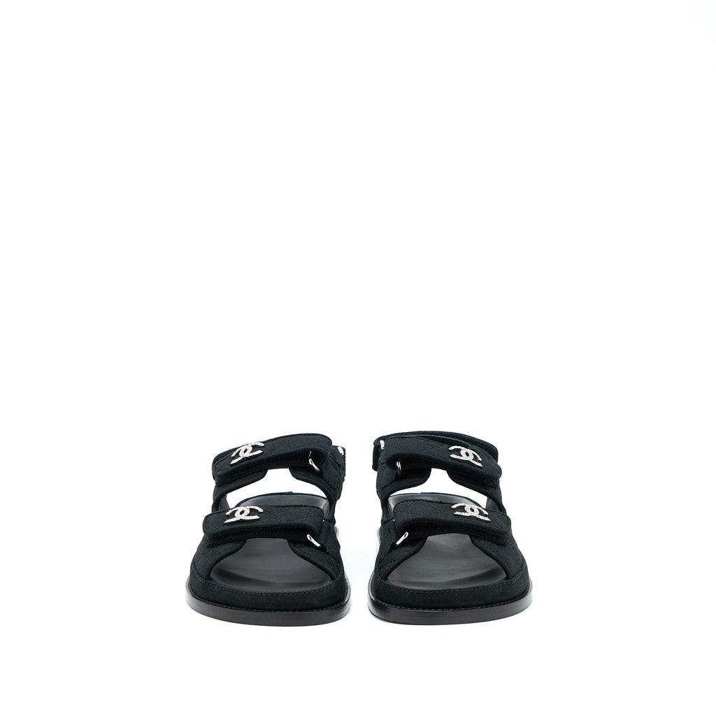 chanel-size-36-dad-sandals-crystal-logo-fabric-black