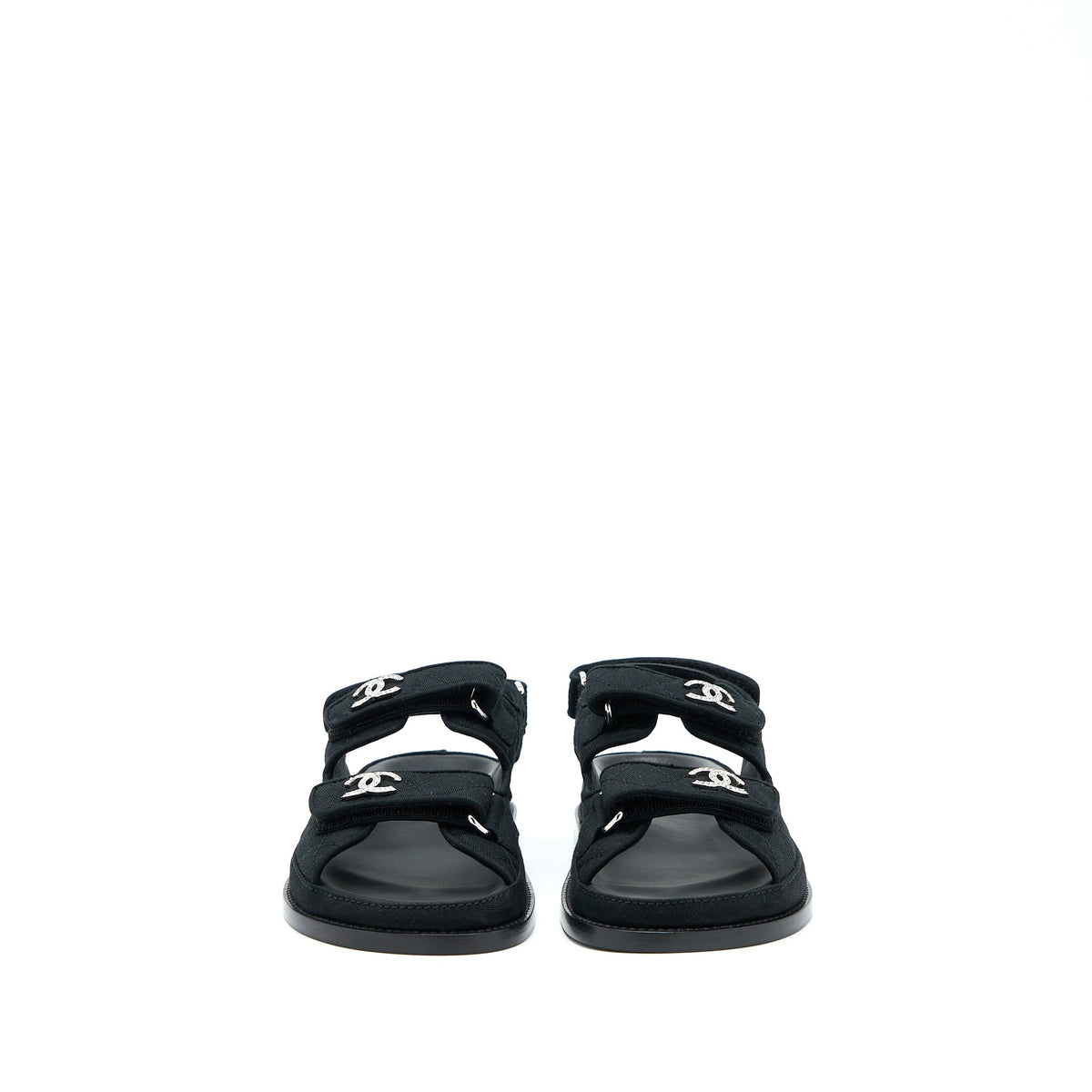 chanel-size-36-dad-sandals-crystal-logo-fabric-black