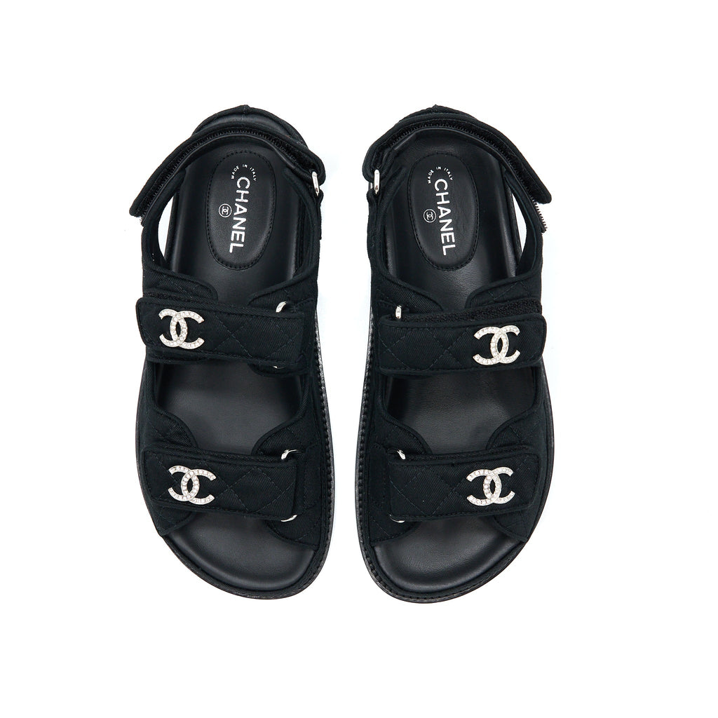 chanel-size-36-dad-sandals-crystal-logo-fabric-black