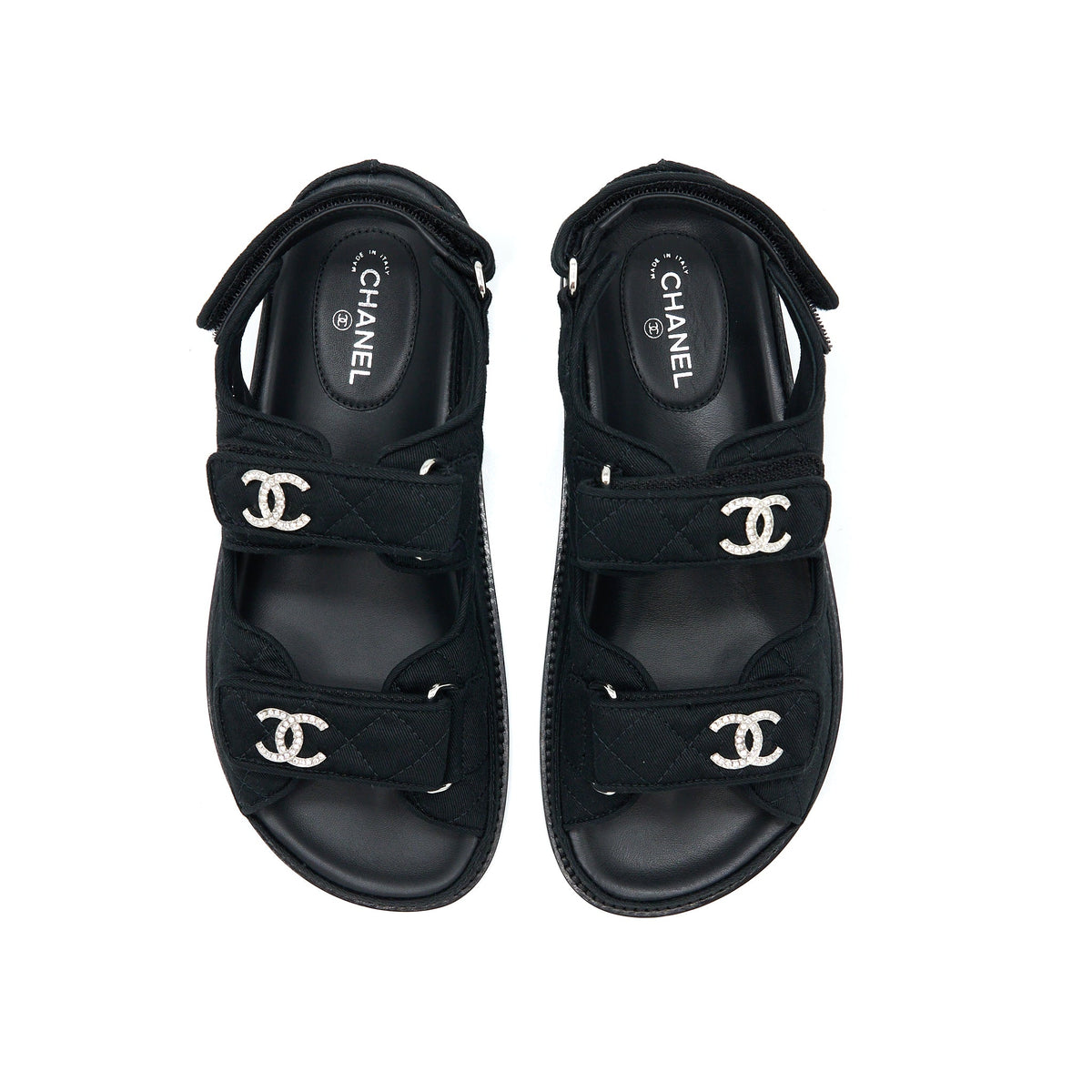 chanel-size-36-dad-sandals-crystal-logo-fabric-black