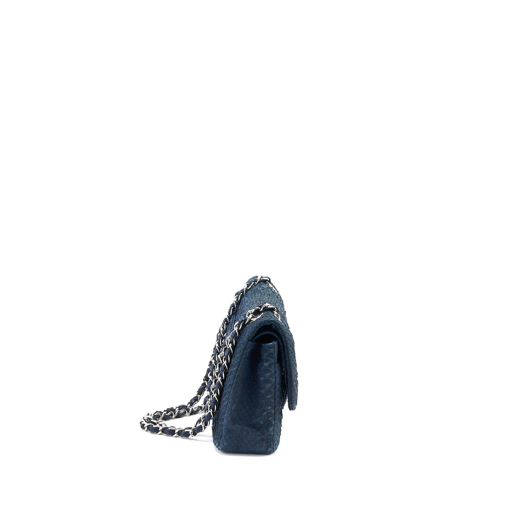 chanel-medium-classic-double-flap-bag-python-dark-brown-shw