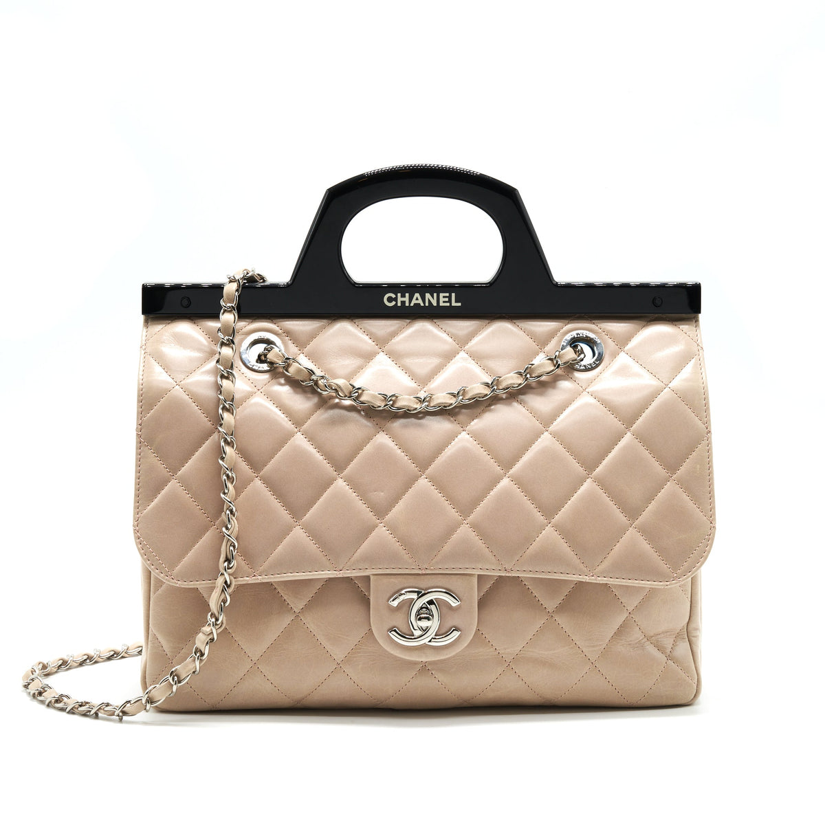 chanel-top-handle-flap-bag-with-chain-beige-black-serial20