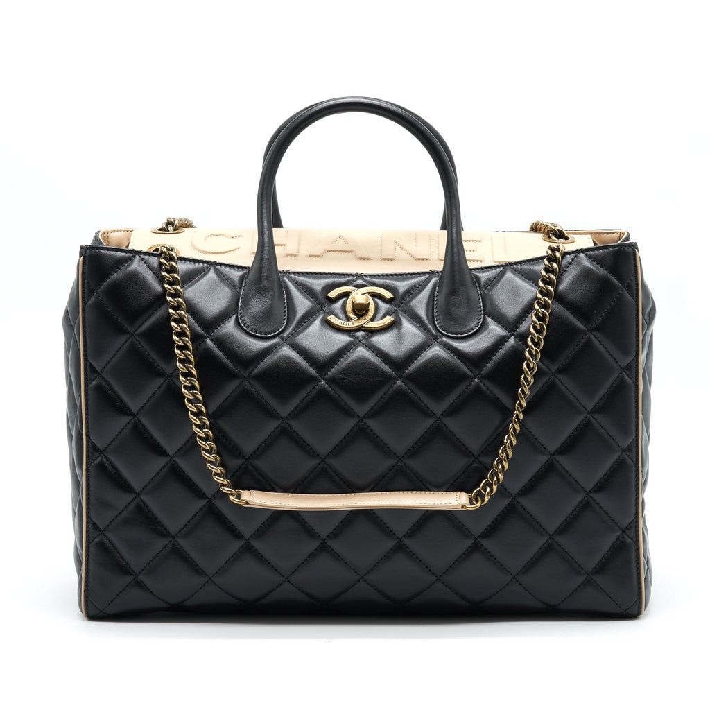 chanel-calfskin-leather-shopping-bag-black-beige