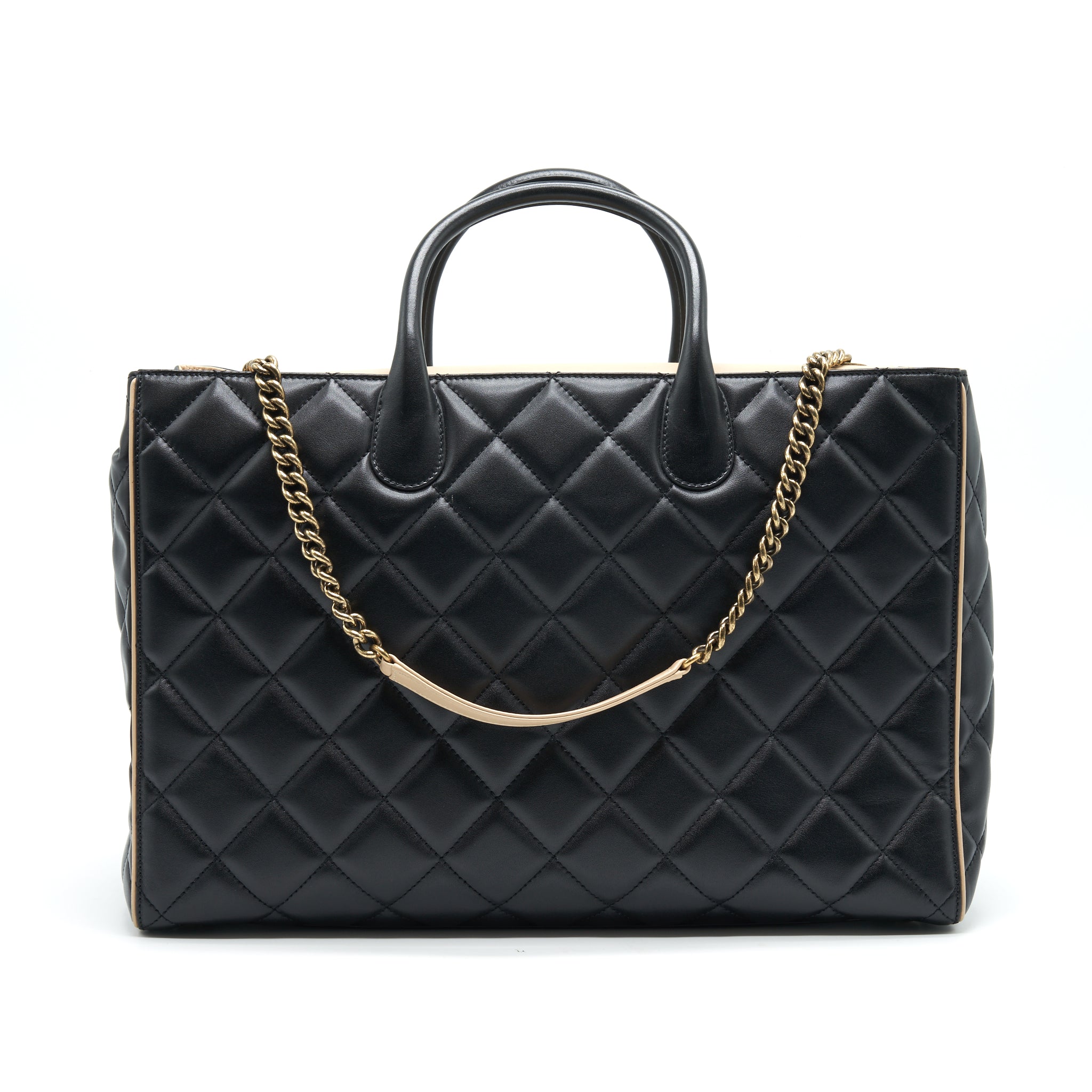 chanel-calfskin-leather-shopping-bag-black-beige