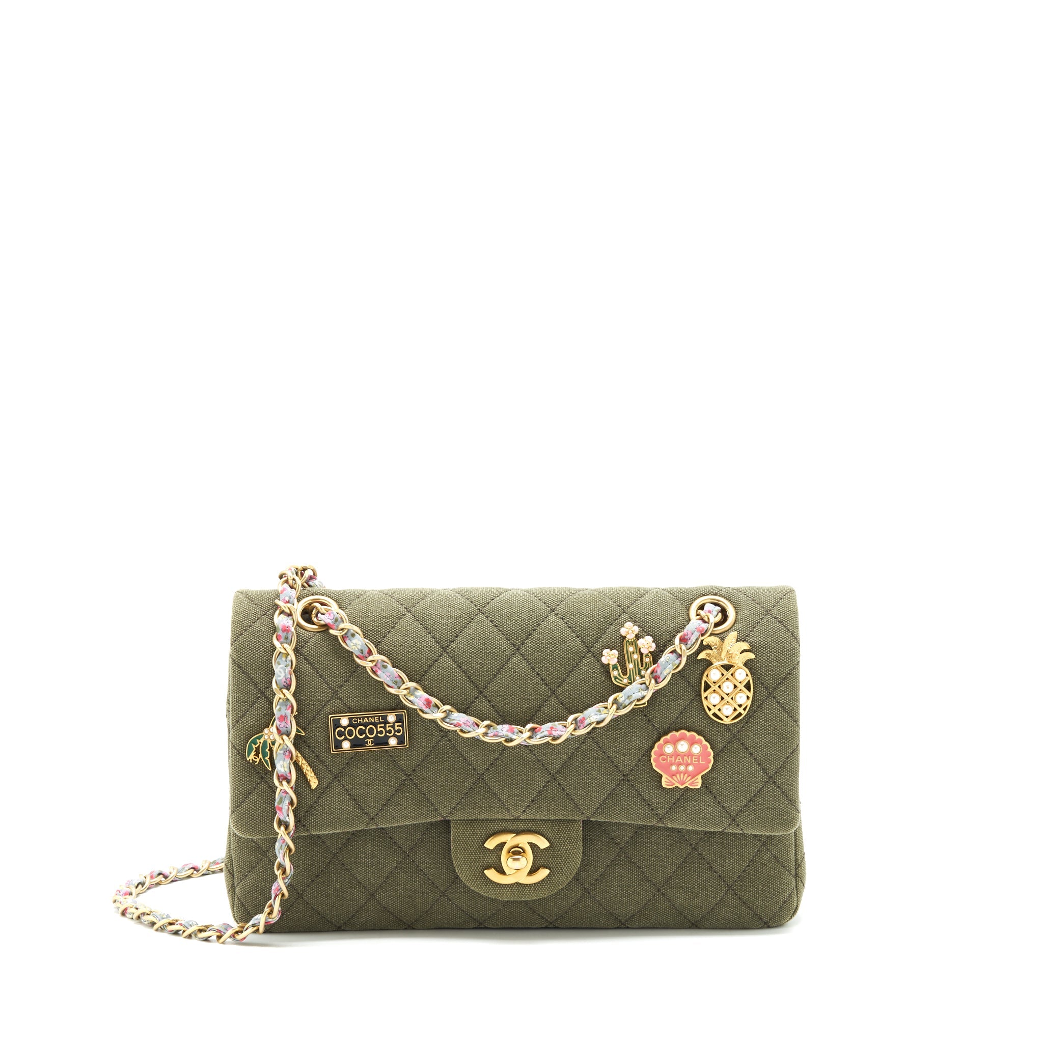 chanel-cuba-charms-classic-double-flap-bag-canvas-green-ghw