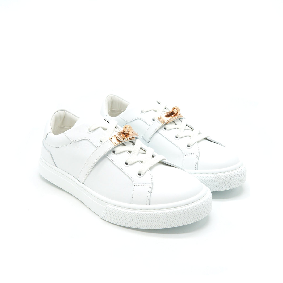 HERMES DAY SNEAKER CALFSKIN WITH ICONIC ROSE GOLD PLATED KELLY BUCKLE