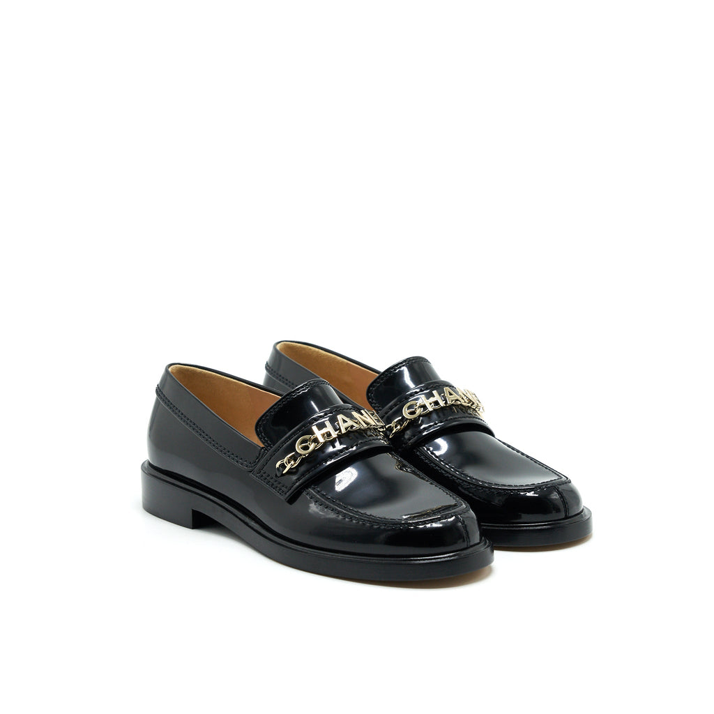 chanel-size-37-letter-loafer-black-ghw