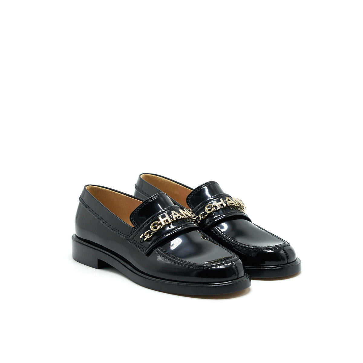 chanel-size-37-letter-loafer-black-ghw