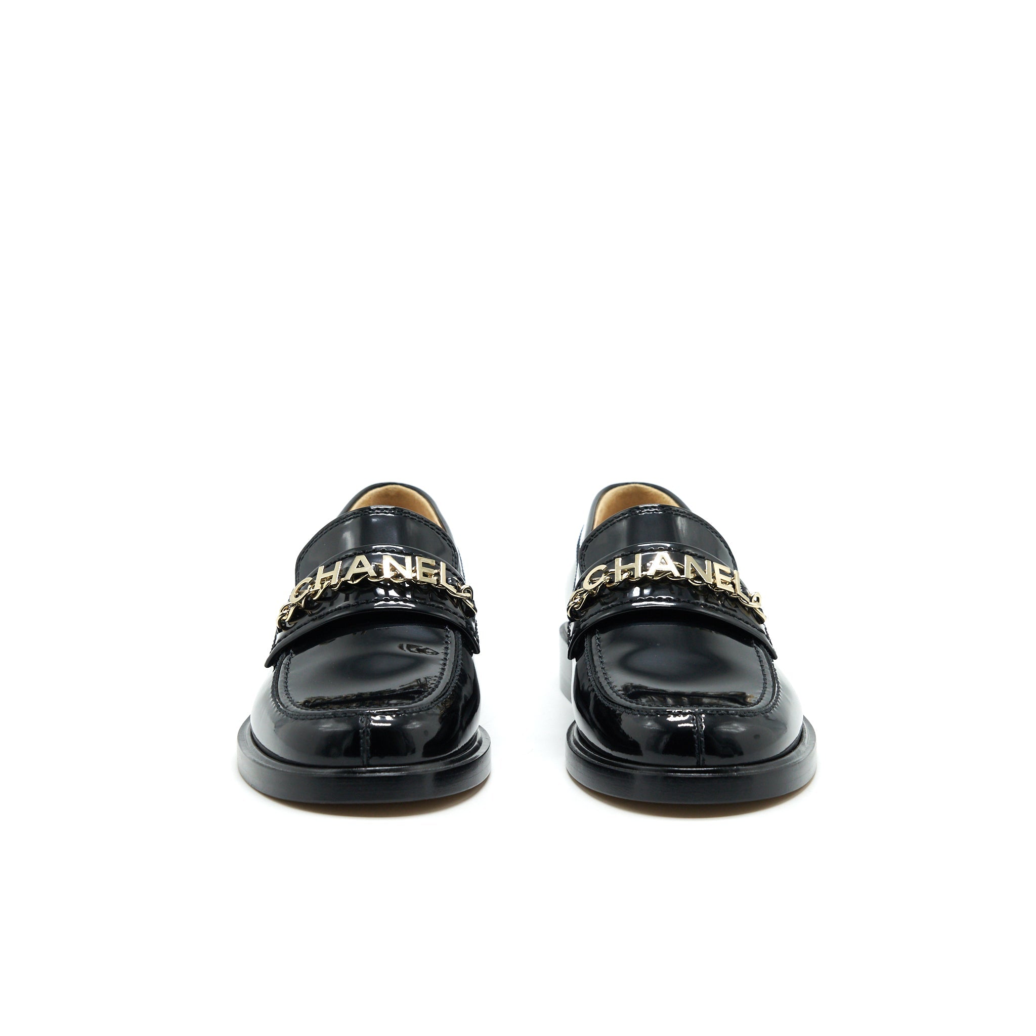 chanel-size-37-letter-loafer-black-ghw