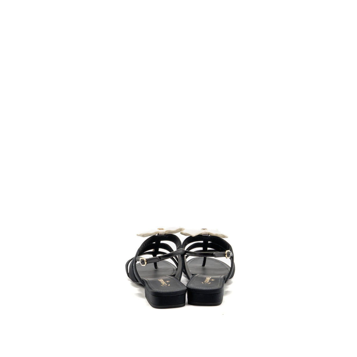 chanel-size-37-5-white-bow-chain-detailed-grosgrain-sandals-leather-fabric-black-lghw