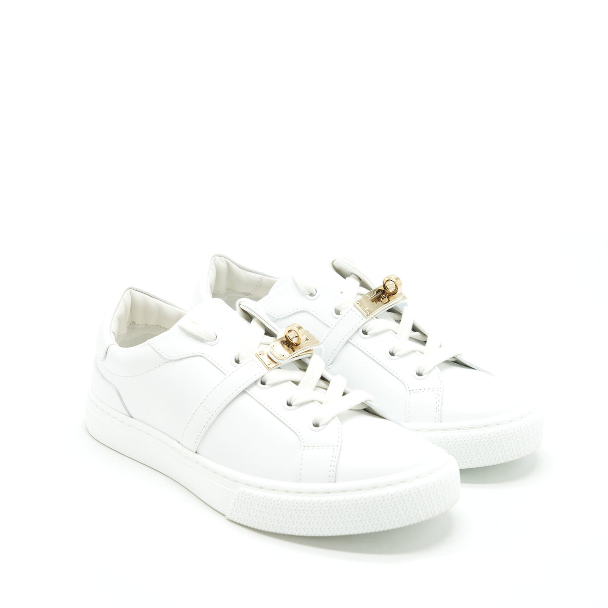 HERMES DAY SNEAKER CALFSKIN WHITE WITH GOLD PLATED KELLY BUCKLE