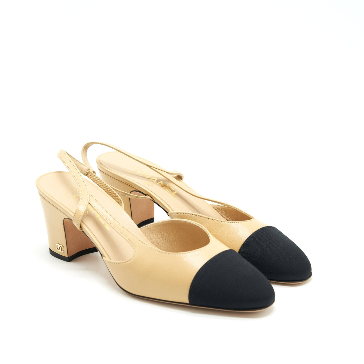 chanel-size-39-sling-back-beige-black