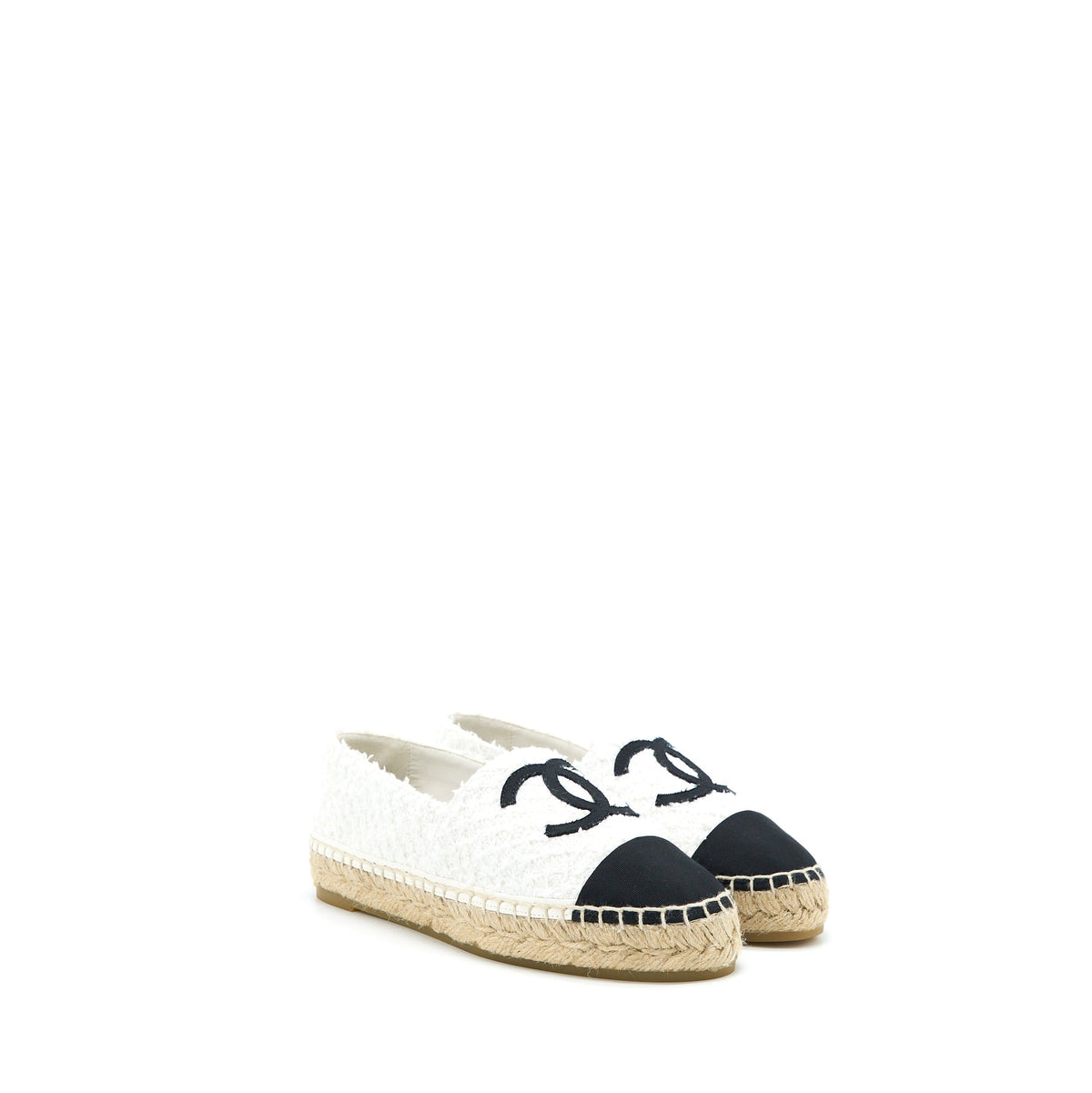 chanel-size-37-espadrilles-cotton-tweed-white-black