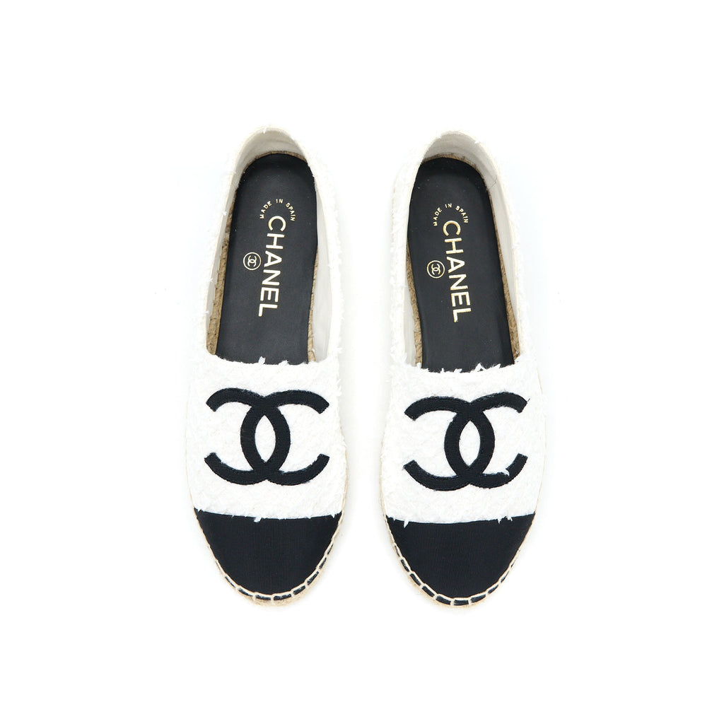 chanel-size-37-espadrilles-cotton-tweed-white-black