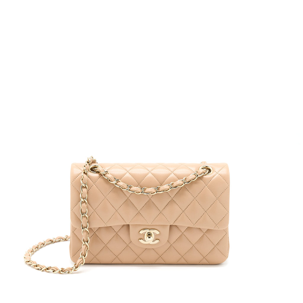 chanel-22b-small-classic-flap-bag-lambskin-beige-lghw