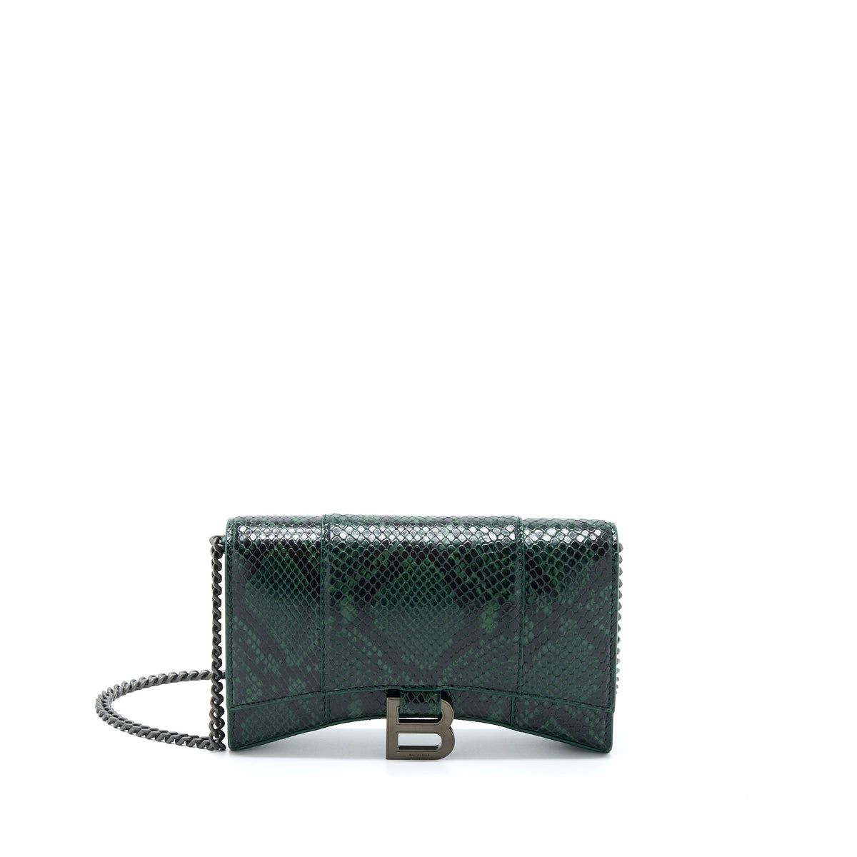 balenciaga-hourglass-wallet-with-chain-python-embossed-calfskin-black-dark-green