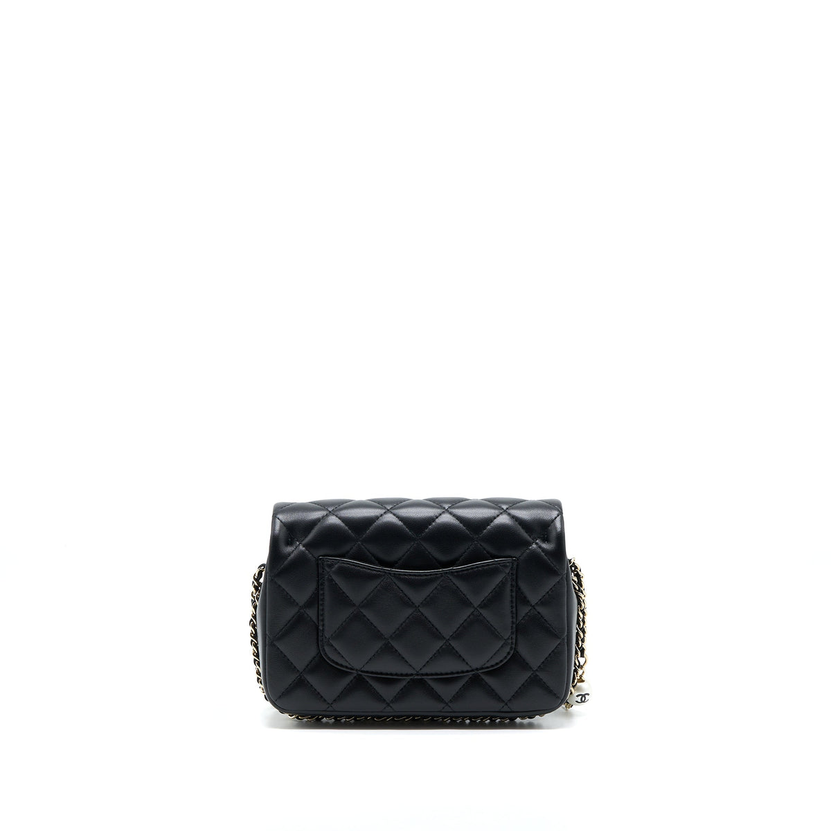 chanel-small-pearl-logo-strap-flap-bag-lambskin-black-lghw