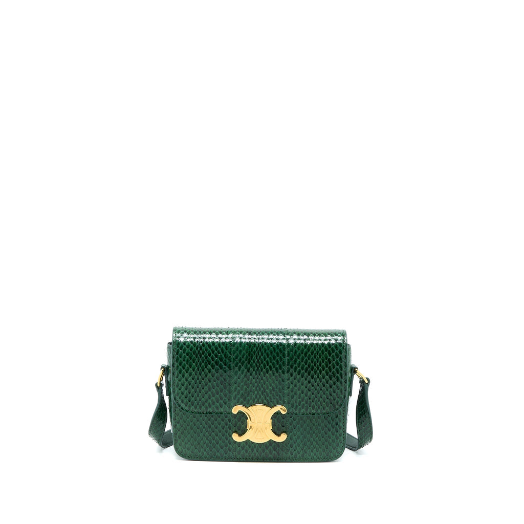 celine-triomphe-bag-watersnake-leather-green-ghw