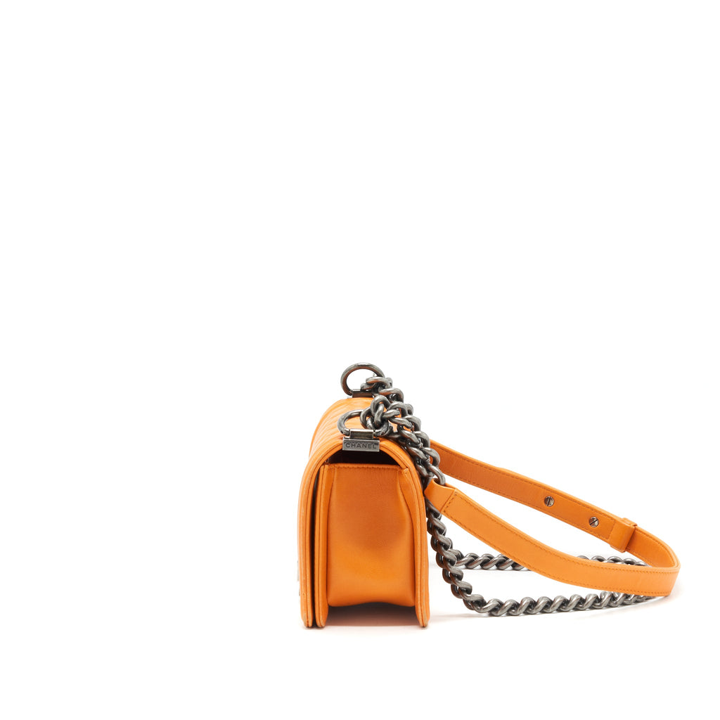 chanel-small-boy-bag-lambskin-orange-ruthenium-hardware
