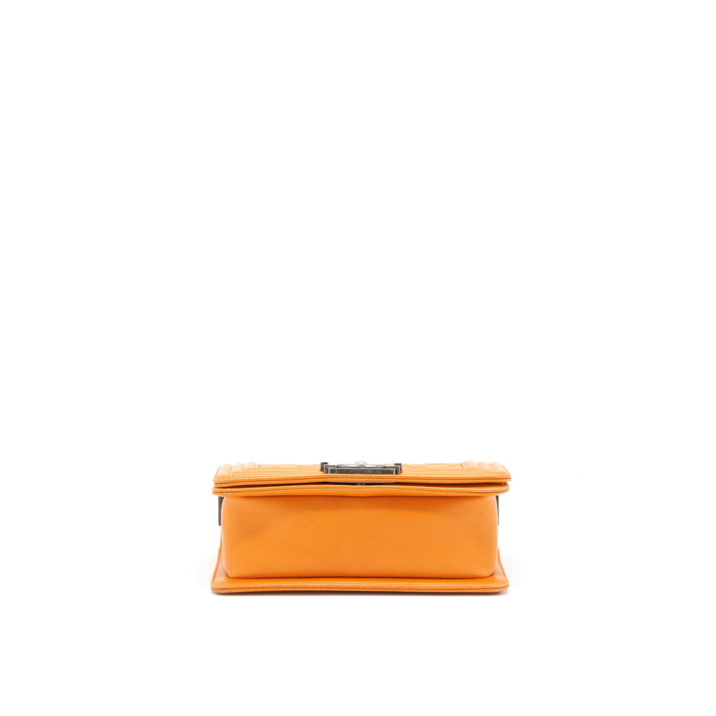 chanel-small-boy-bag-lambskin-orange-ruthenium-hardware