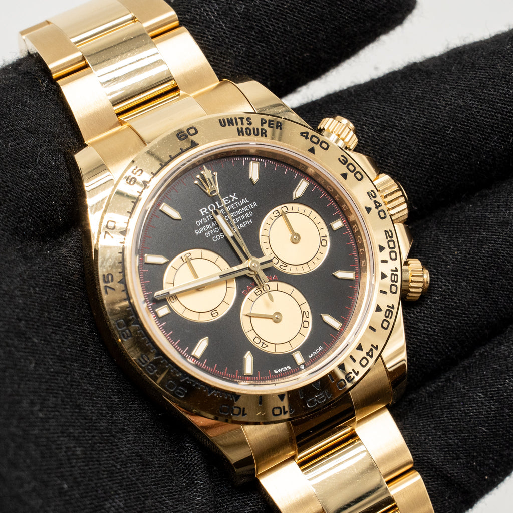 rolex-cosmograph-daytona-40mm-oyster-yellow-gold-intense-black-champagne-dial-model-m126508-0002