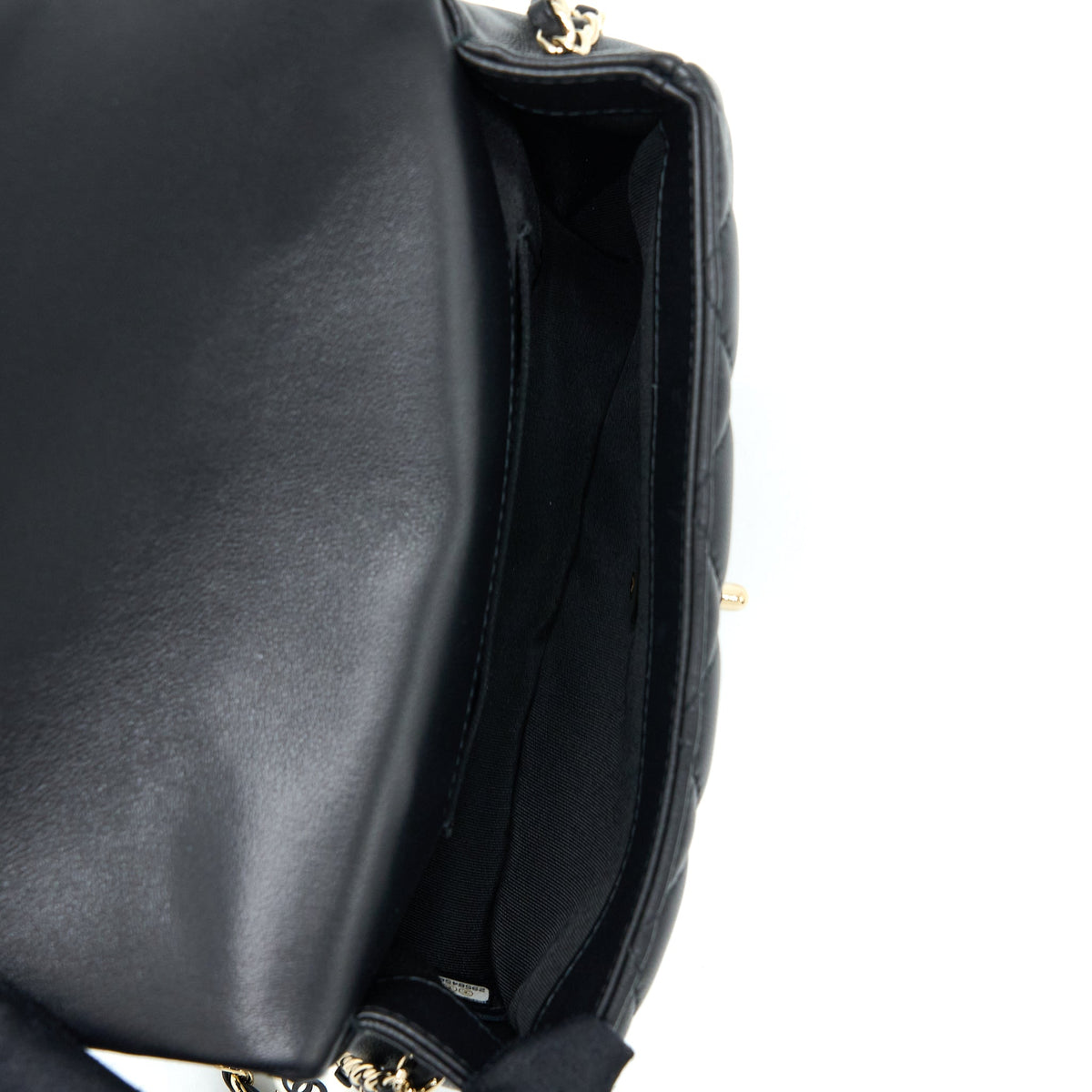 chanel-small-pearl-logo-strap-flap-bag-lambskin-black-lghw