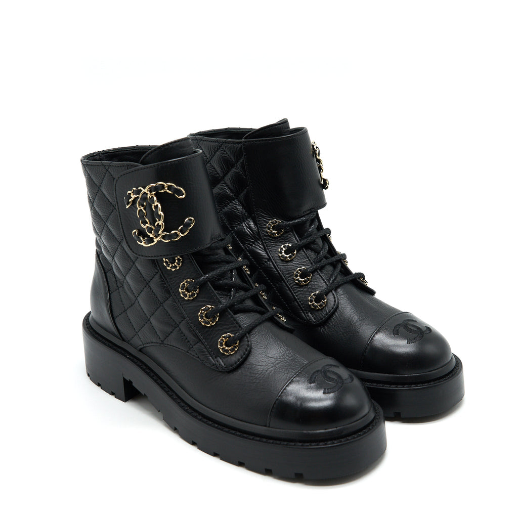 chanel-leather-lace-up-boots-black-size35