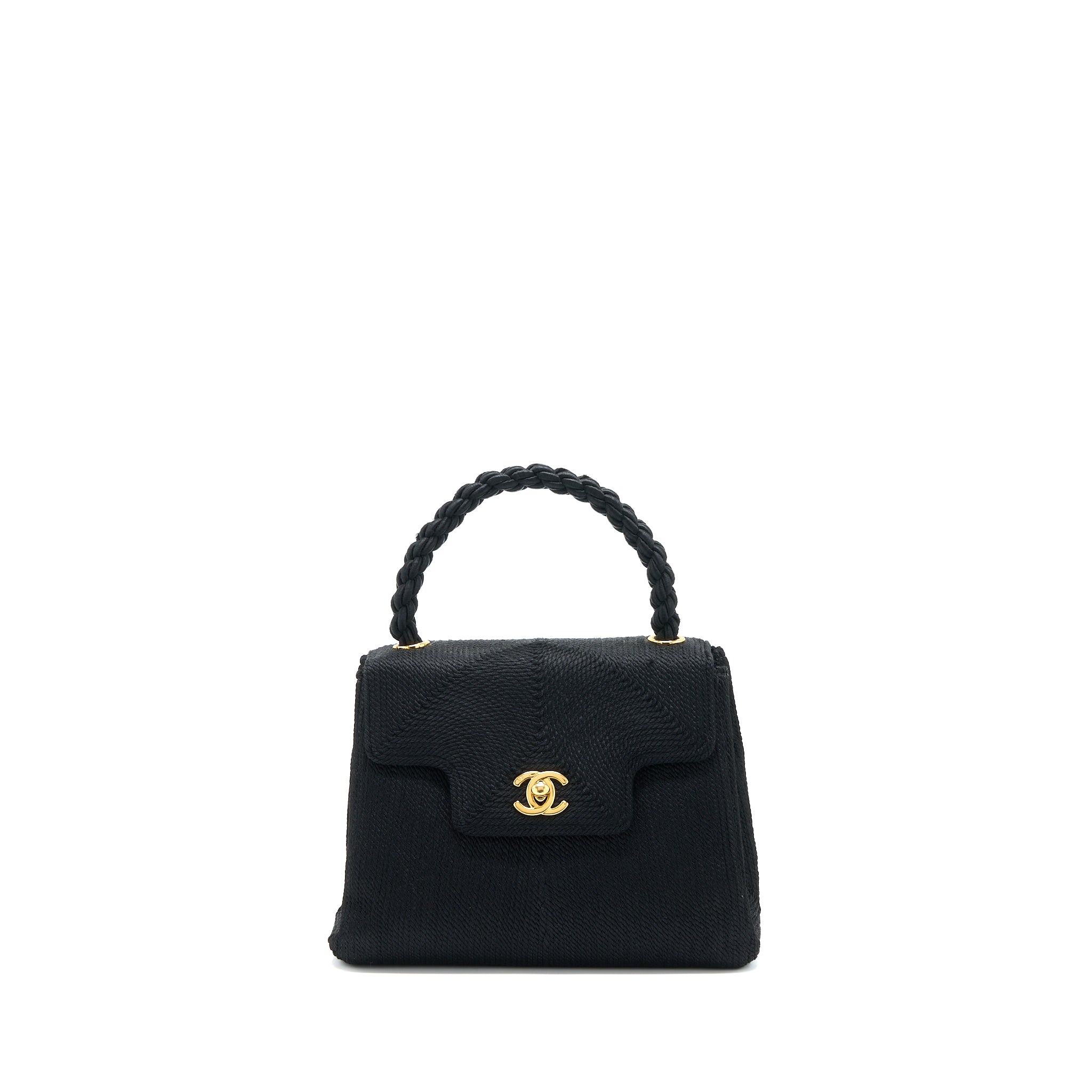 chanel-vintage-top-handle-flap-bag-woven-silk-black-ghw