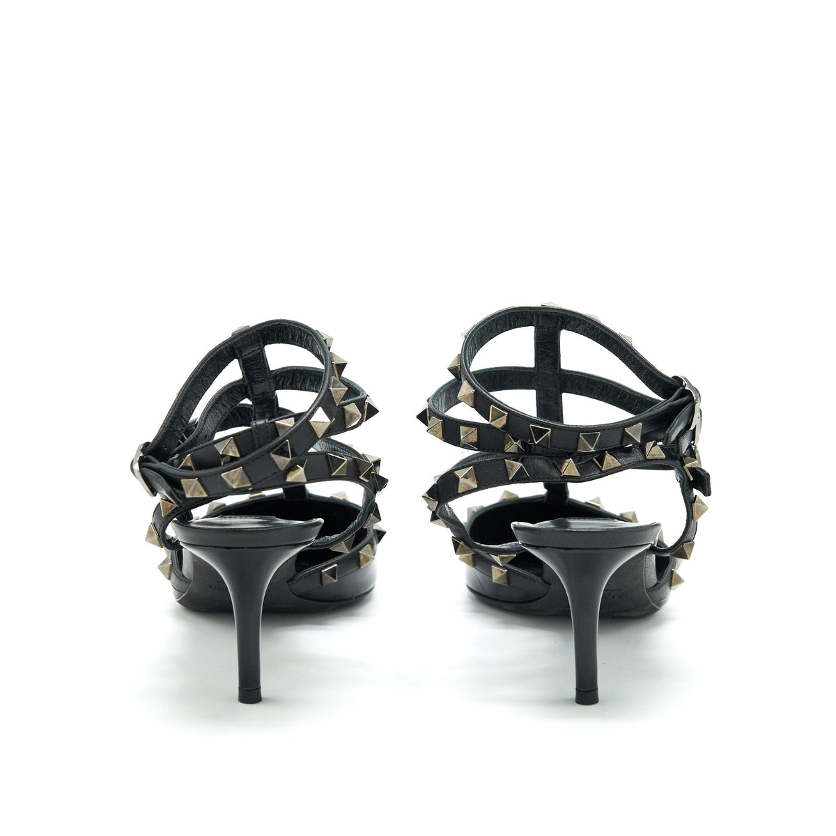 VALENTINO ROCKSTUD PATENT CAGED PUMP BLACK