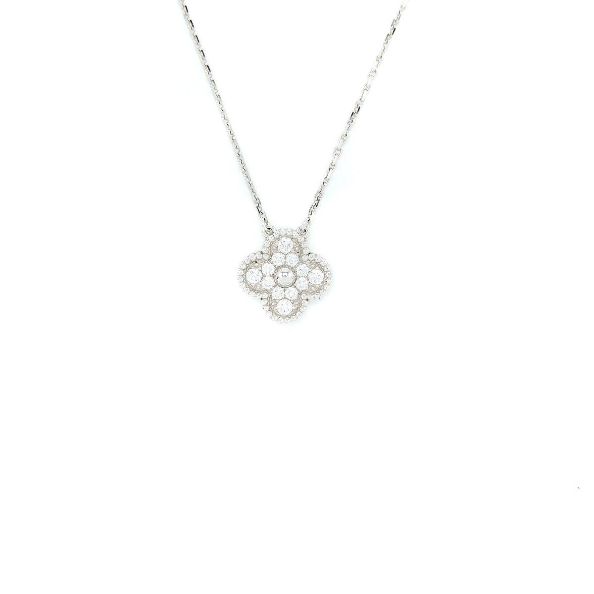 VAN CLEEF & ARPELS VINTAGE ALHAMBRA PENDANT, WHITE GOLD WITH DIAMONDS