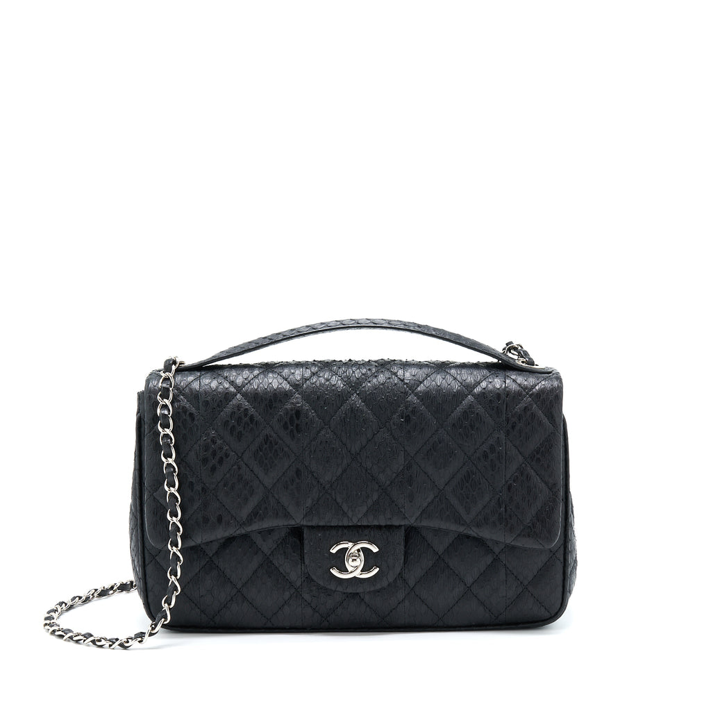 chanel-top-handle-flap-bag-python-black-shw