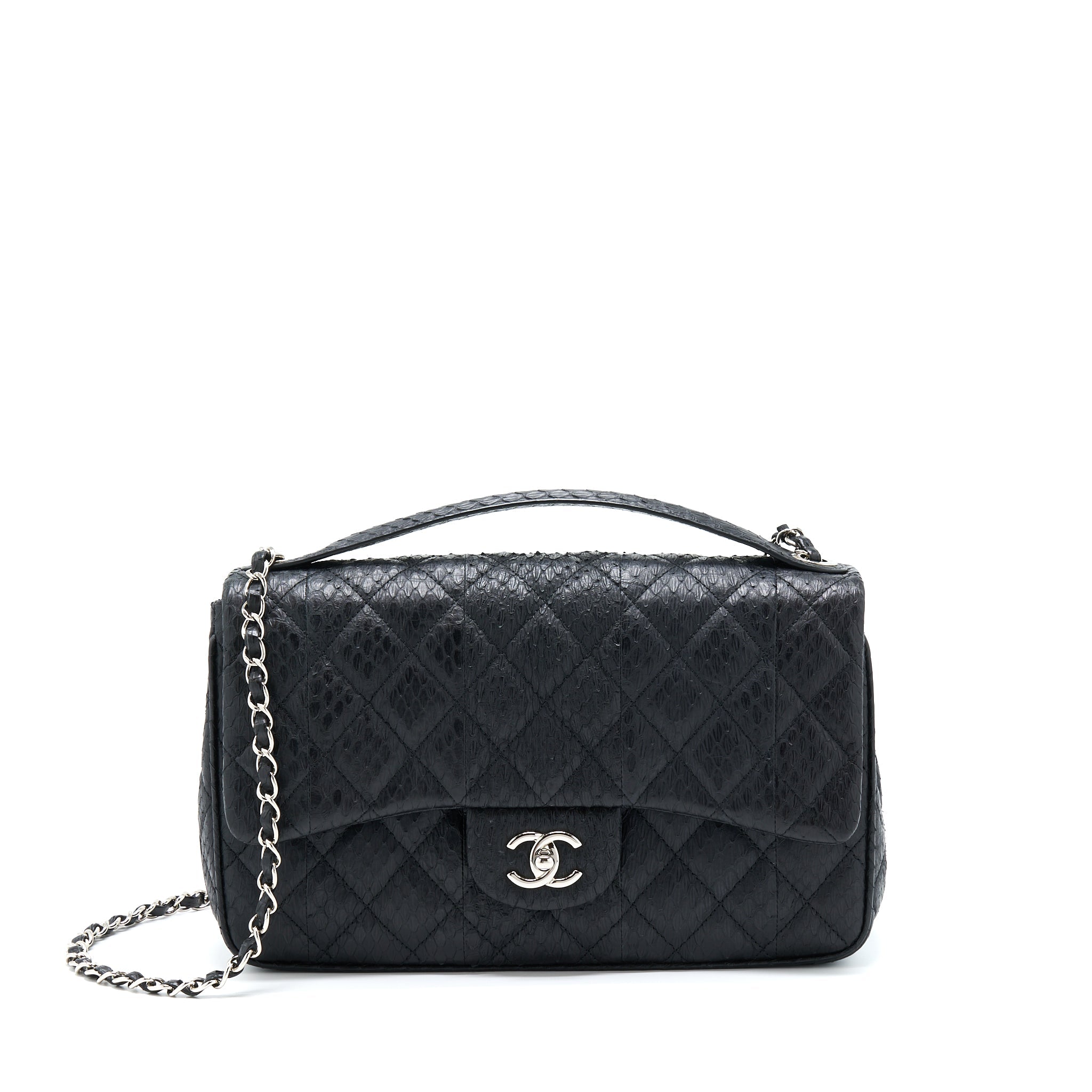 chanel-top-handle-flap-bag-python-black-shw