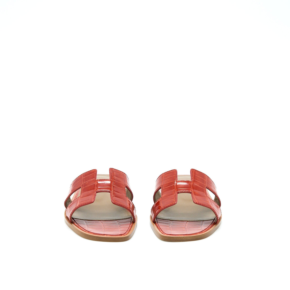 HERMES ORAN SANDALS ALLIGATOR MISSI SANGUINE