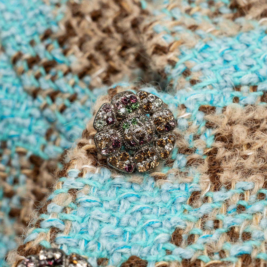 chanel-22k-size-36-cc-bijoux-rhinestone-buttons-long-tweed-coat-wool-viscose-turquoise-brown-beige