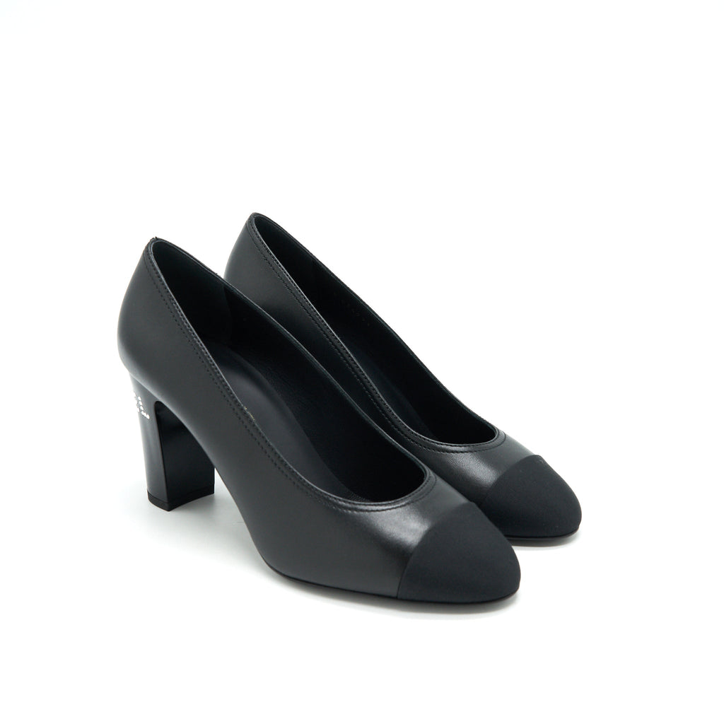 chanel-size38-pump-shoes-black-with-letter-on-heel