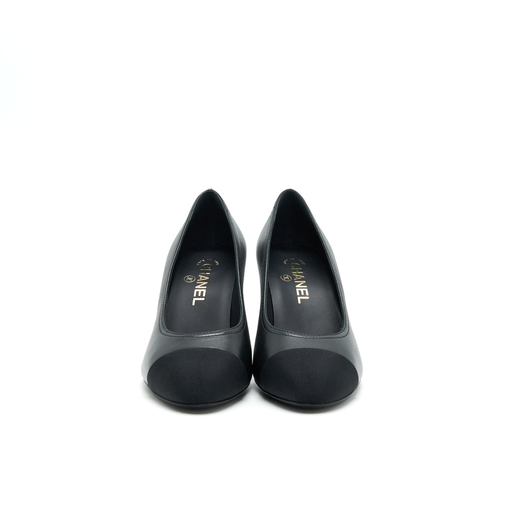 chanel-size38-pump-shoes-black-with-letter-on-heel