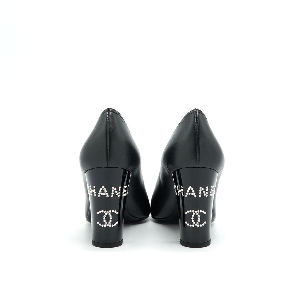 chanel-size38-pump-shoes-black-with-letter-on-heel